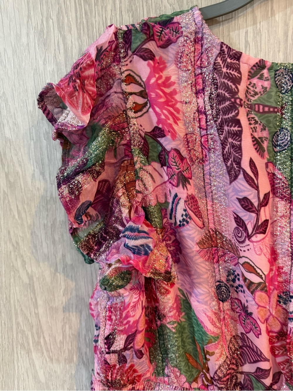 Ciebon Pink Tropical Print Metallic Flutter Cap Sleeve Maxi Dress 1X - Picture 6 of 11